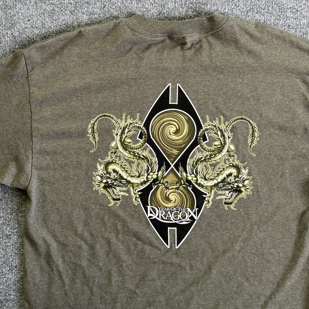 Year Of The‎ Dragon Shirt Mens XL Olive Green Long Sleeve Graphic Dragons 2000s - Picture 10 of 12